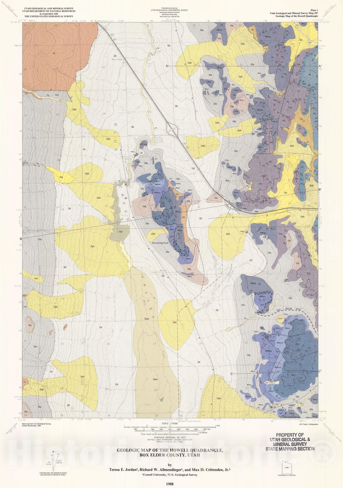 Map : Geologic map of the Howell quadrangle, Box Elder County, Utah, 1988 Cartography Wall Art :