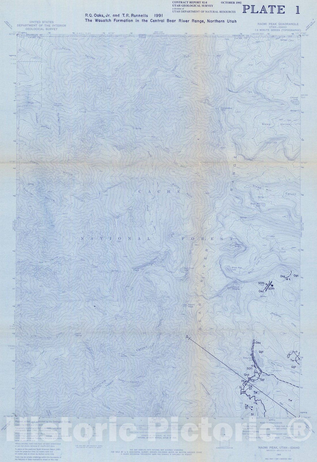 Map : The Wasatch Formation in the central Bear River Range, northern Utah, 1992 Cartography Wall Art :