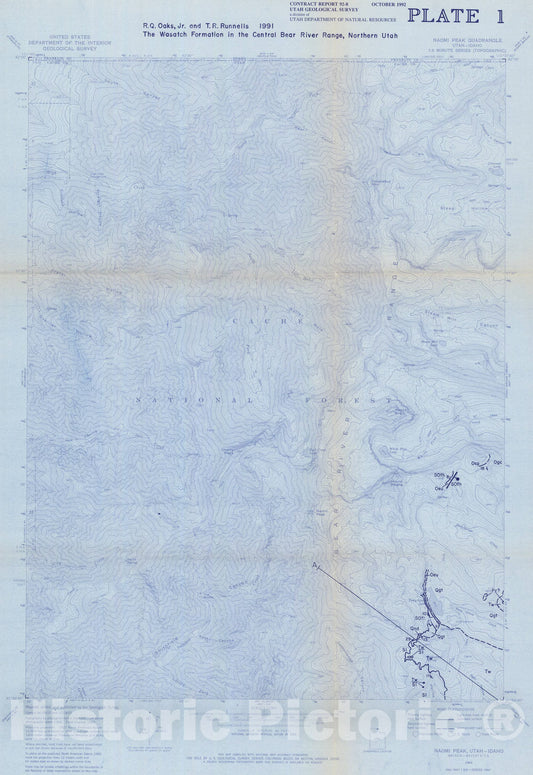 Map : The Wasatch Formation in the central Bear River Range, northern Utah, 1992 Cartography Wall Art :