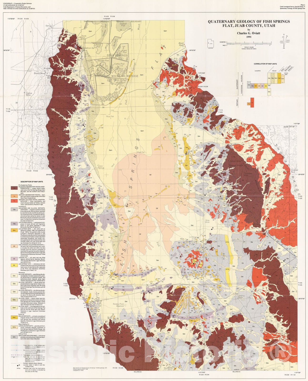 Map : Quaternary geology of Fish Springs Flat, Juab County, Utah, 1991 Cartography Wall Art :