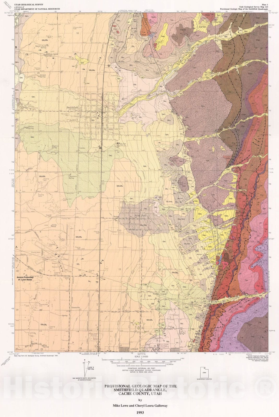 Map : Provisional geologic map of the Smithfield quadrangle, Cache County, Utah, 1993 Cartography Wall Art :