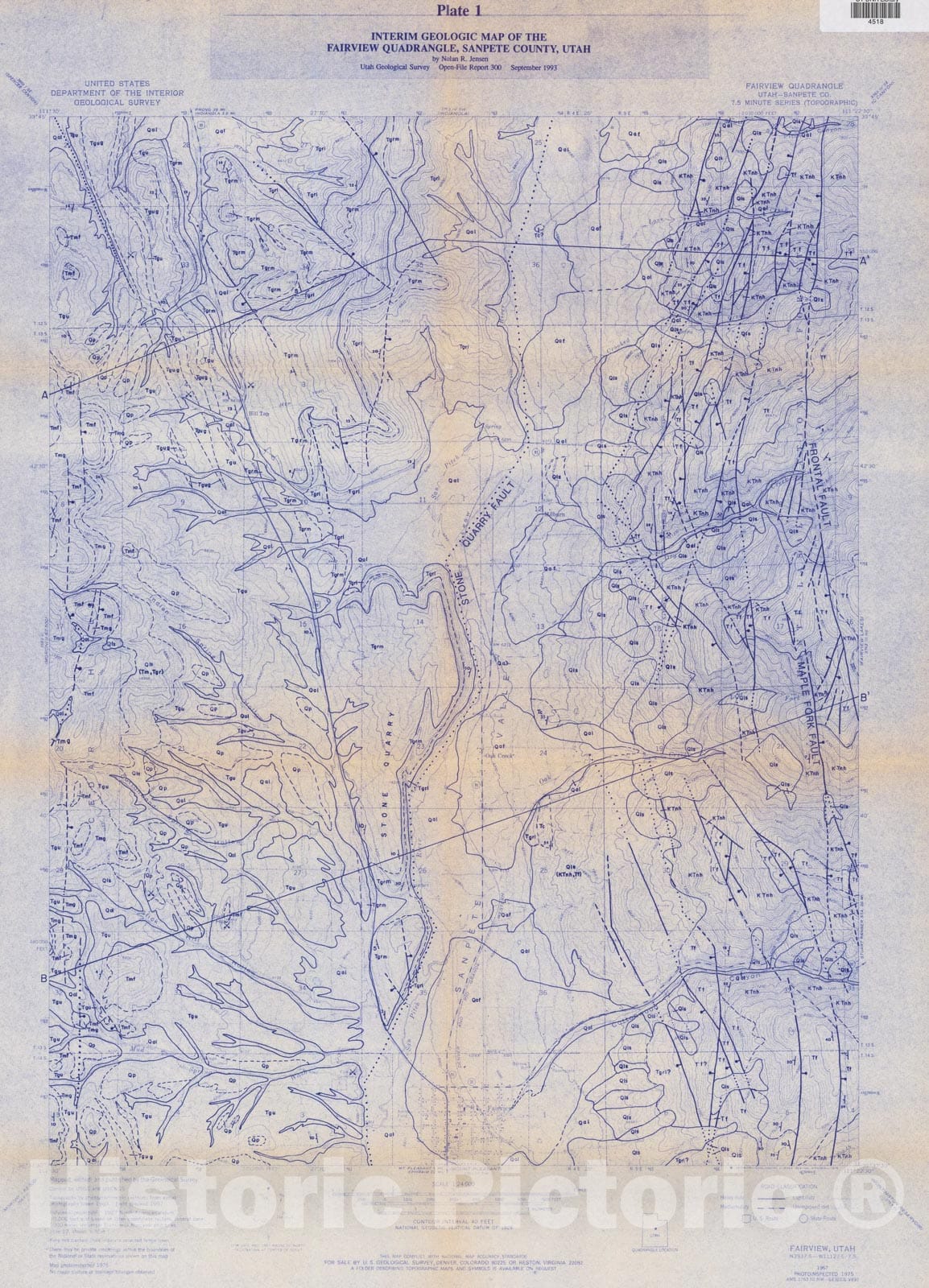Map : Interim geologic map of the Fairview quadrangle, Sanpete County, Utah, 1993 Cartography Wall Art :