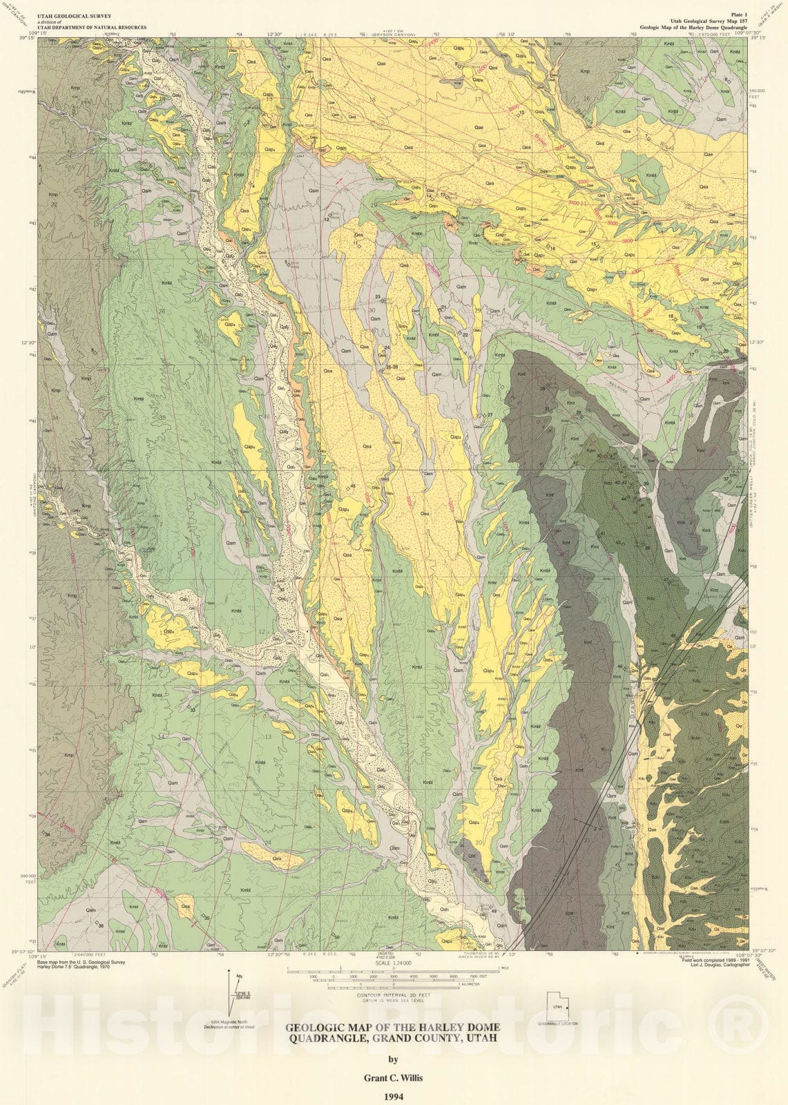 Map : Geologic map of the Harley Dome quadrangle, Grand County, Utah, 1994 Cartography Wall Art :