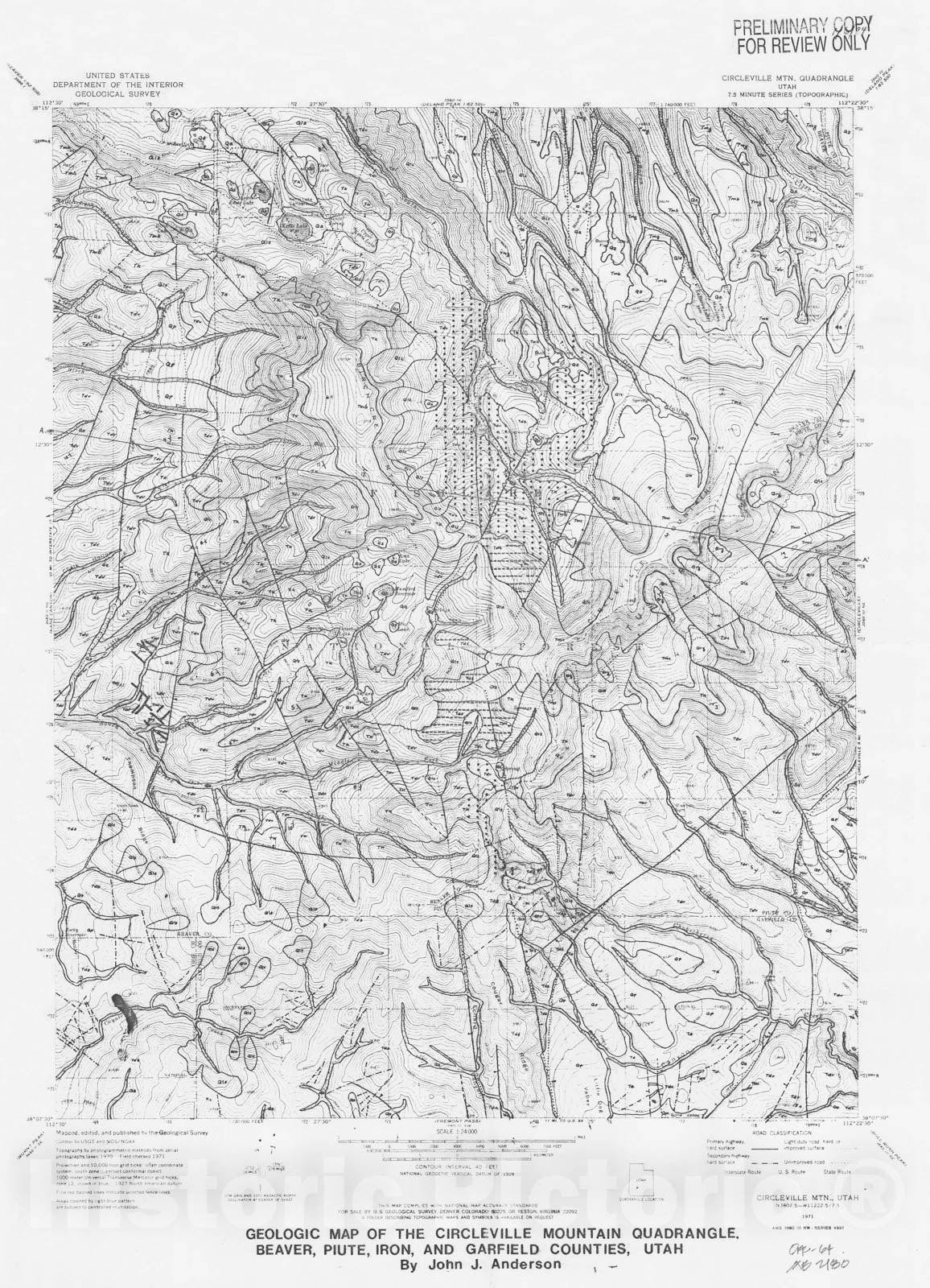 Map : Geologic map of the Circleville Mountain quadrangle, Beaver, Piute, Iron, and Garfield Counties, Utah, 1985 Cartography Wall Art :