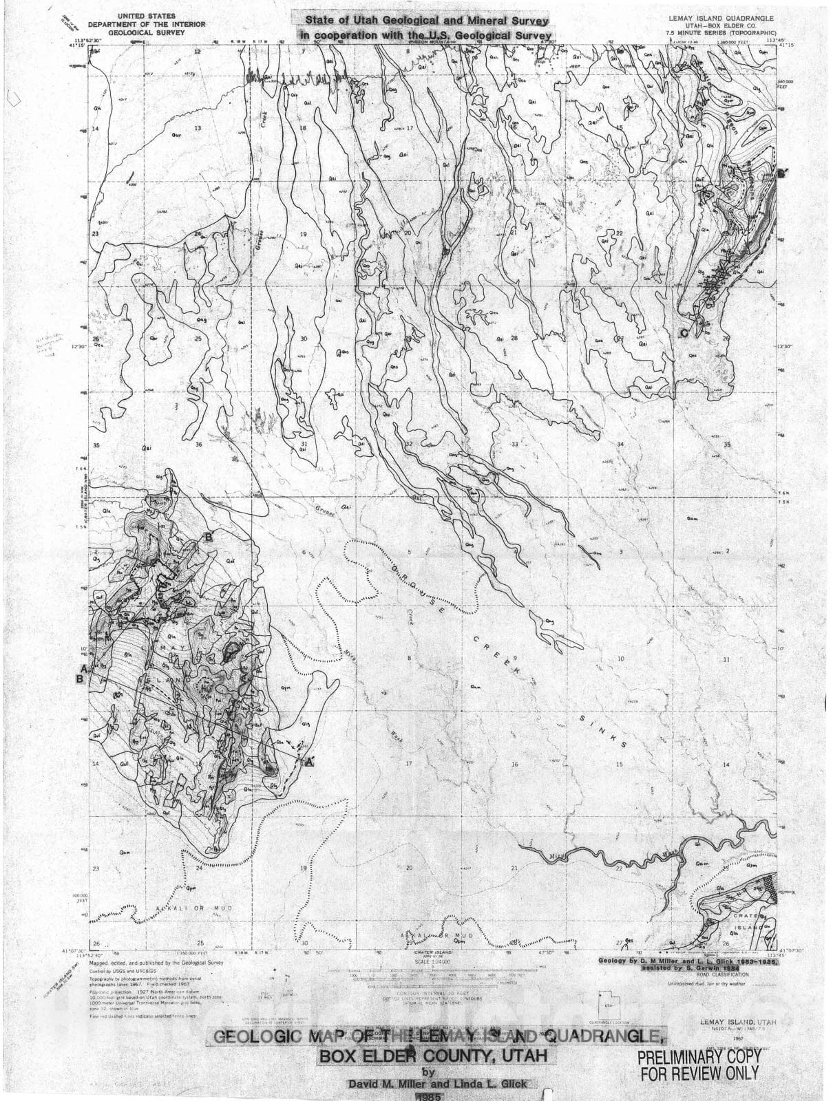 Map : Geologic map of the Lemay Island quadrangle, Box Elder County, Utah, 1985 Cartography Wall Art :