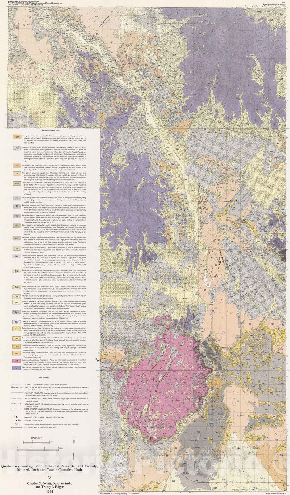 Map : Quaternary geologic map of the Old River Bed and vicinity, Millard, Juab, and Tooele Counties, Utah, 1994 Cartography Wall Art :