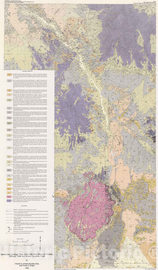 Map : Quaternary geologic map of the Old River Bed and vicinity, Millard, Juab, and Tooele Counties, Utah, 1994 Cartography Wall Art :