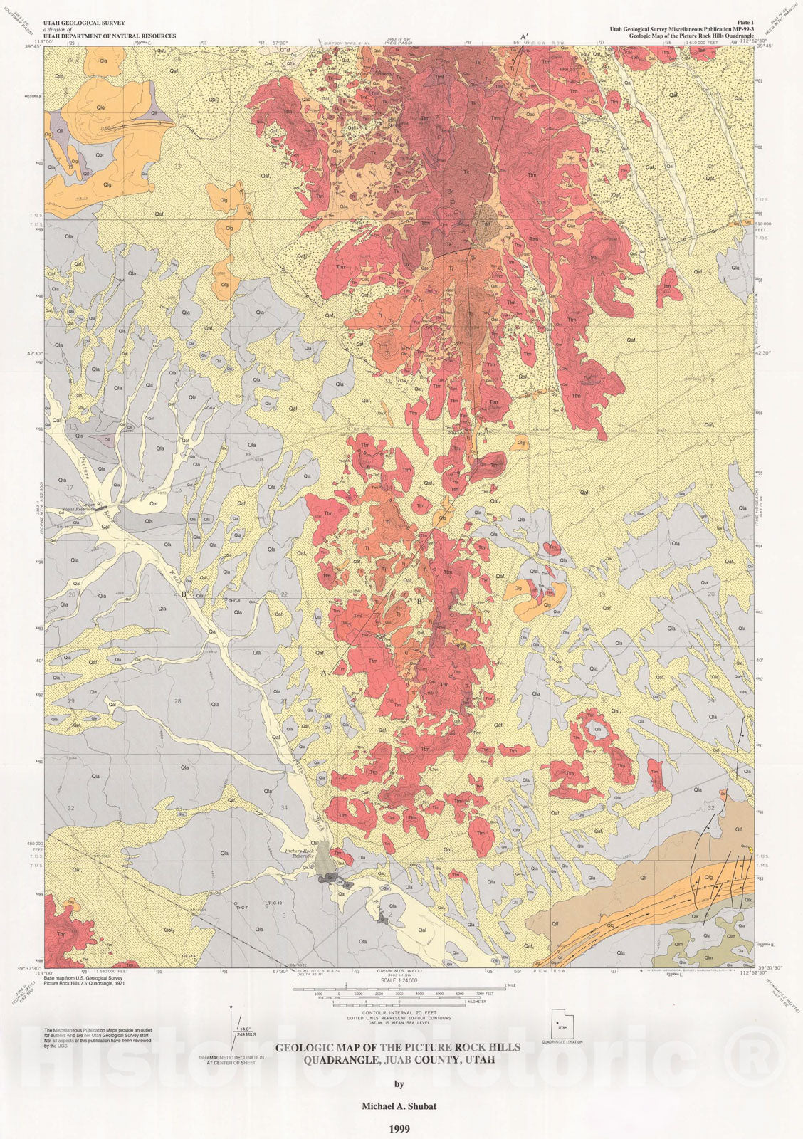 Map : Geologic map of the Picture Rock Hills quadrangle, Juab County, Utah, 1999 Cartography Wall Art :
