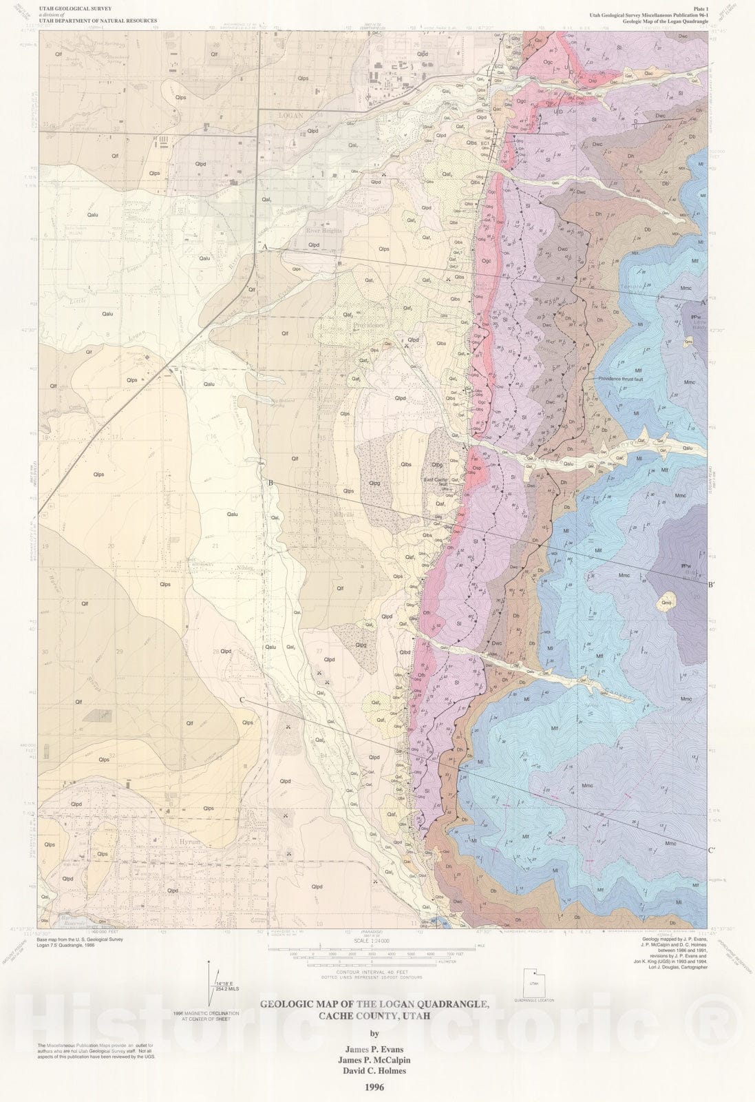 Map : Geologic map of the Logan quadrangle, Cache County, Utah, 1996 Cartography Wall Art :
