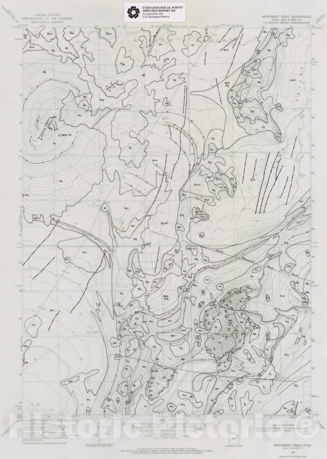 Map : Interim geologic map of the Monument Peak quadrangle, Box Elder County, Utah, 1997 Cartography Wall Art :