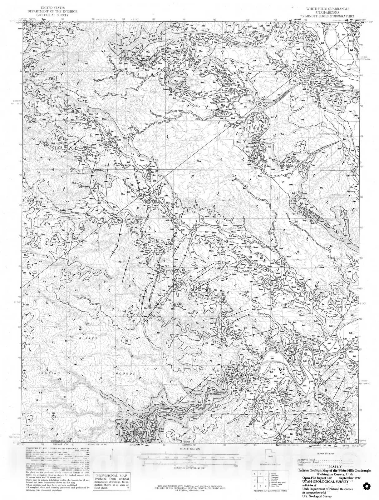Map : Interim geologic map of the White Hills quadrangle, Washington County, Utah, 1997 Cartography Wall Art :