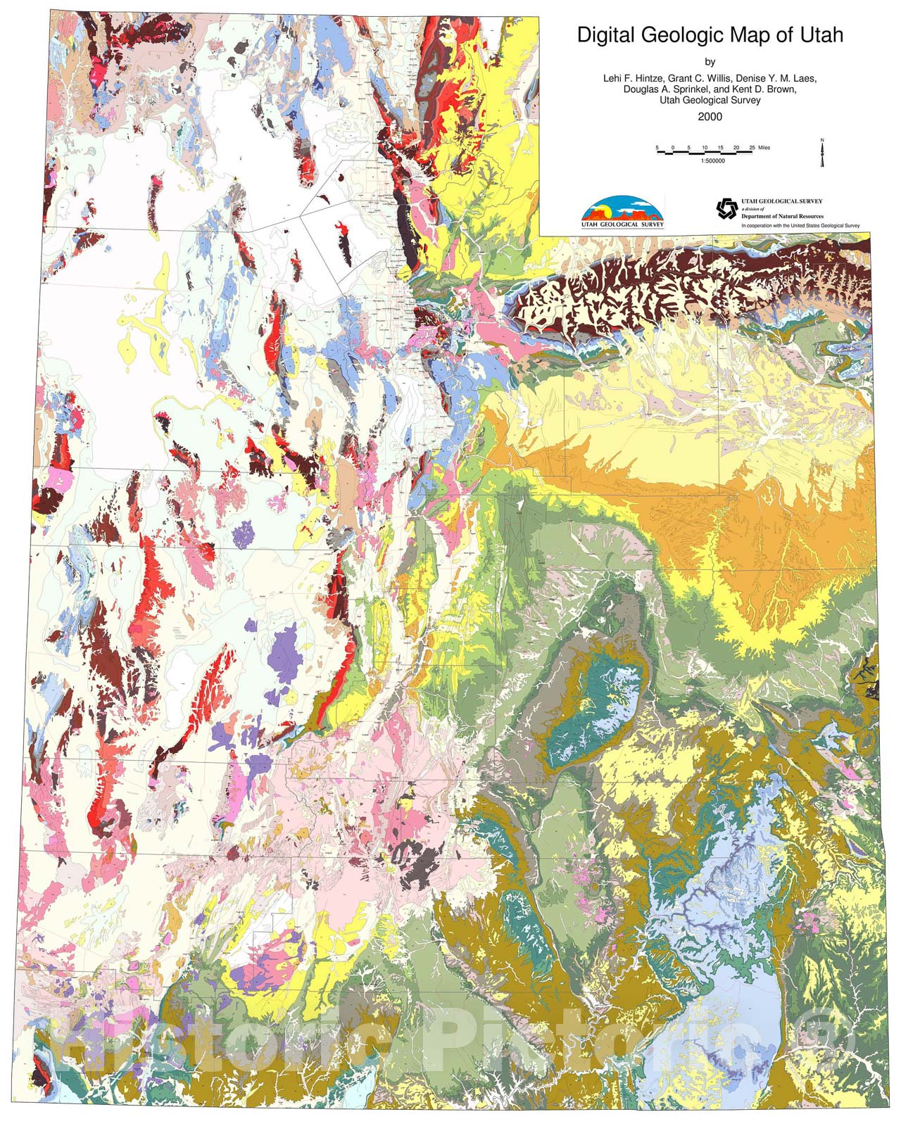 Map : Digital Geologic Map of Utah, 2000 Cartography Wall Art :