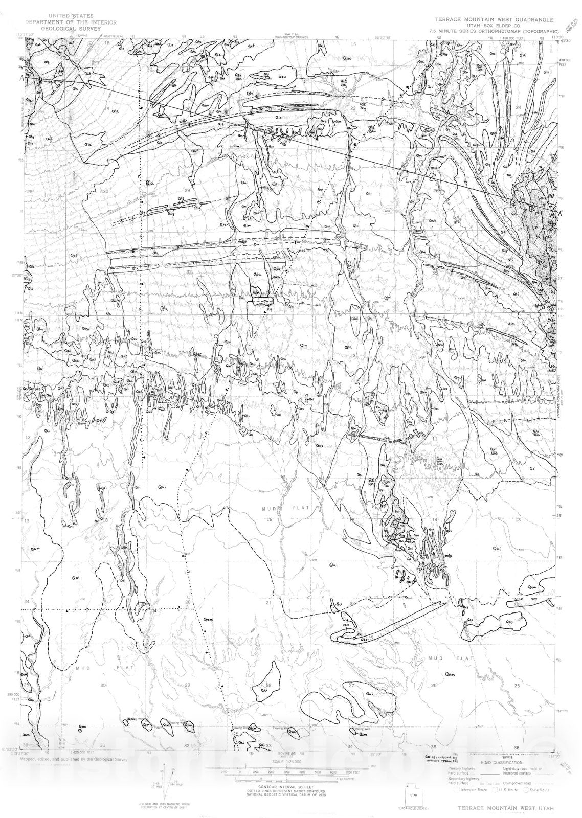 Map : Interim geologic map of the Terrace Mountain West quadrangle, Box Elder County,  Utah, 2000 Cartography Wall Art :