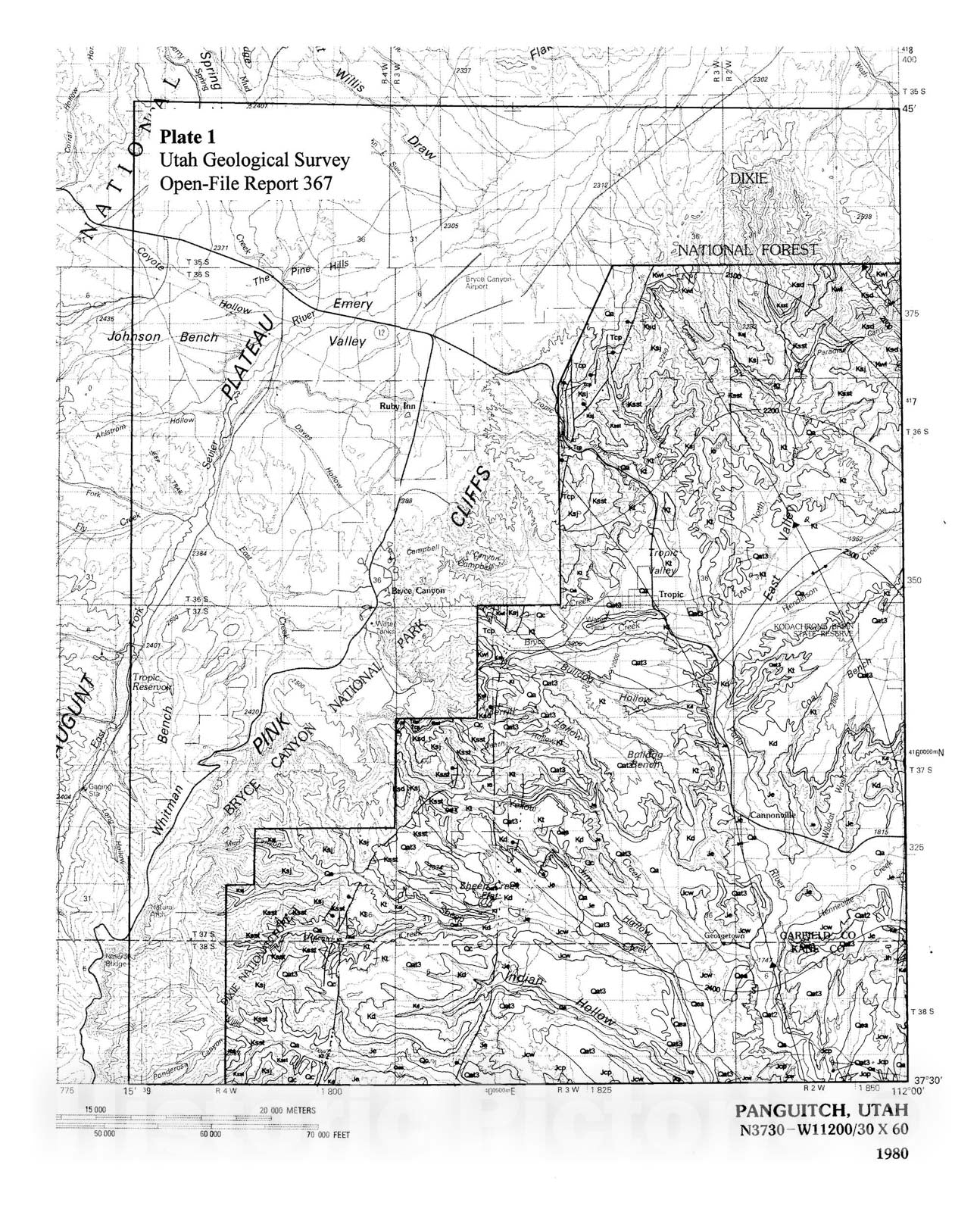 Map : Interim geologic map of the SE part of the Panguitch 30'x60' quadrangle, Garfield and Kane Counties, Utah, 1999 Cartography Wall Art :