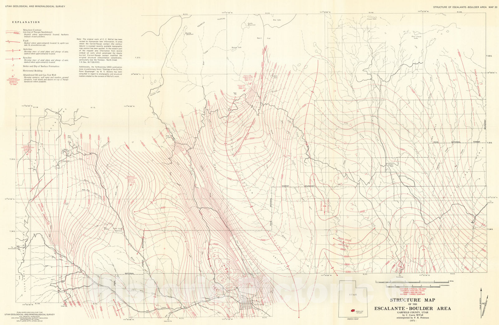 Map : Structure map of the Escalante-Boulder area, Garfield County, Utah, 1971 Cartography Wall Art :