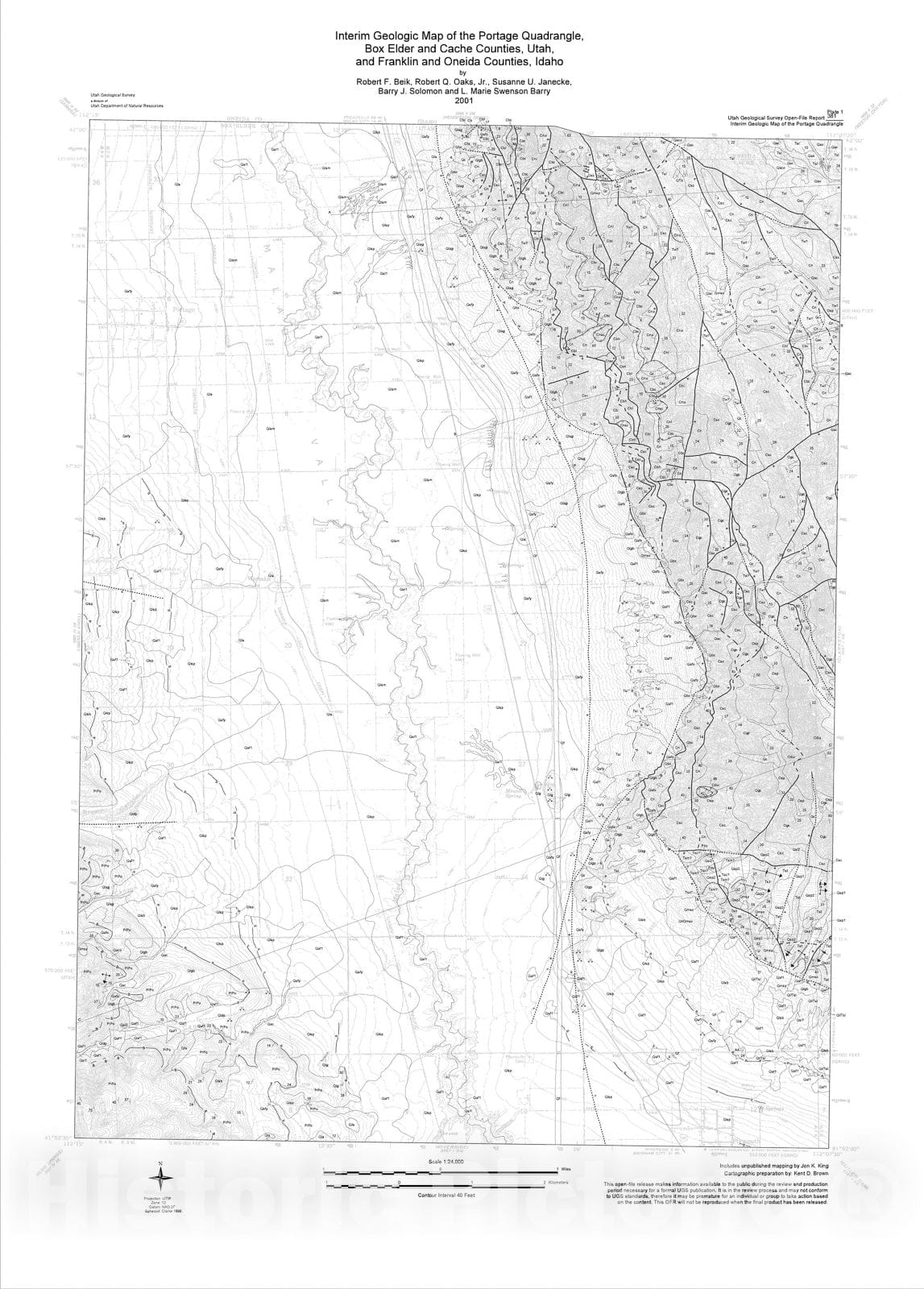 Map : Interim geologic map of the Portage quadrangle, Box Elder and Cache Counties, Utah, and Franklin and Oneida Counties, Idaho, 2001 Cartography Wall Art :
