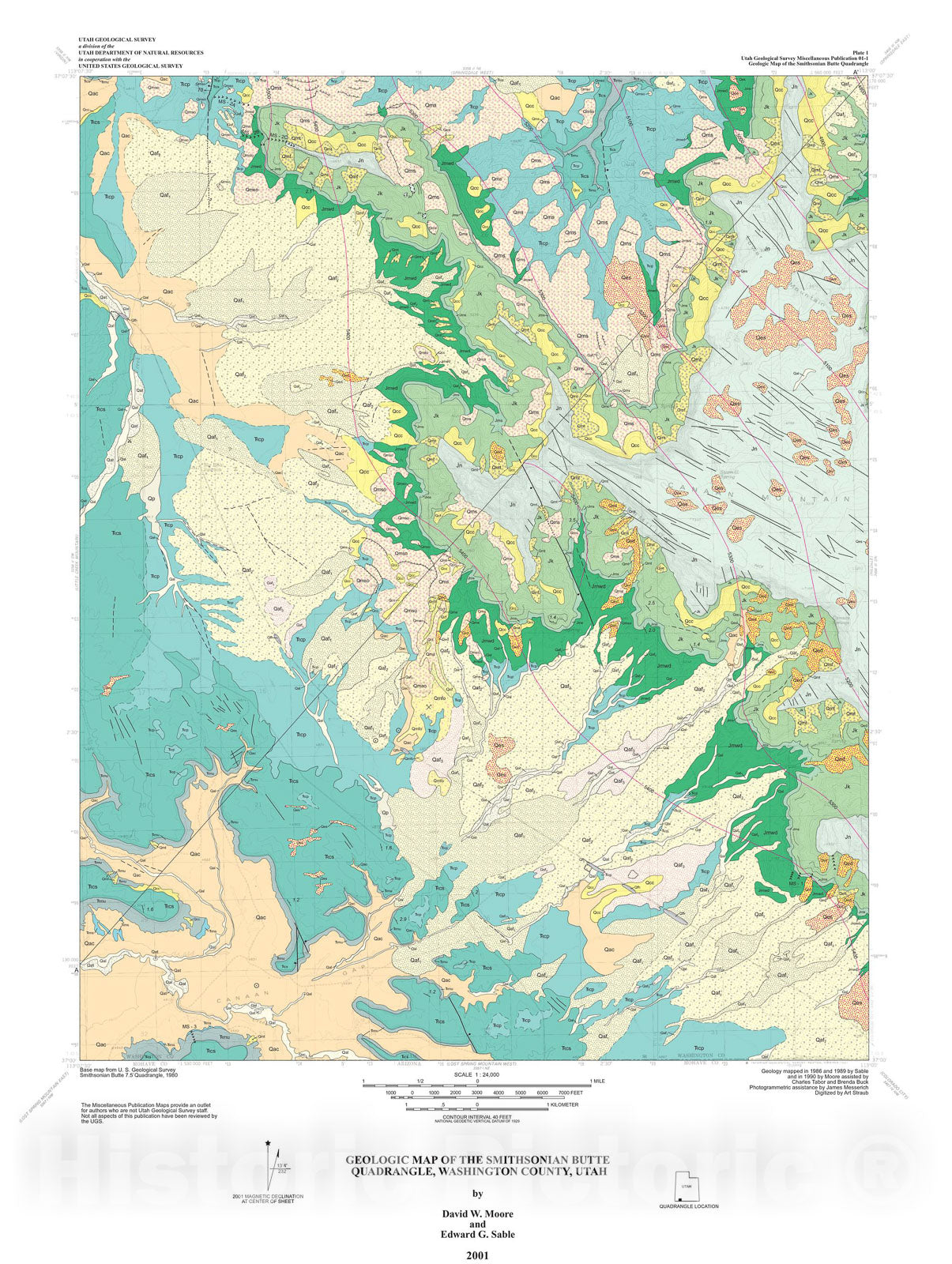 Map : Geologic map of the Smithsonian Butte quadrangle, Washington County, Utah and Mohave County, Arizona, 2001 Cartography Wall Art :