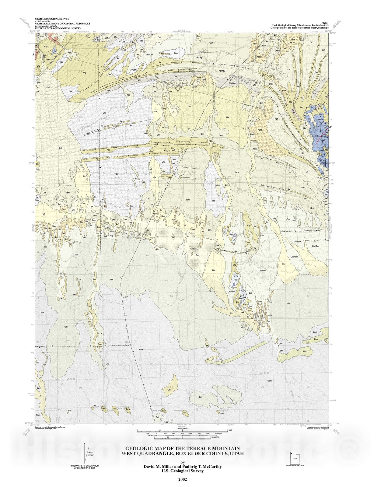 Map : Geologic map of the Terrace Mountain West quadrangle, Box Elder County, Utah, 2002 Cartography Wall Art :