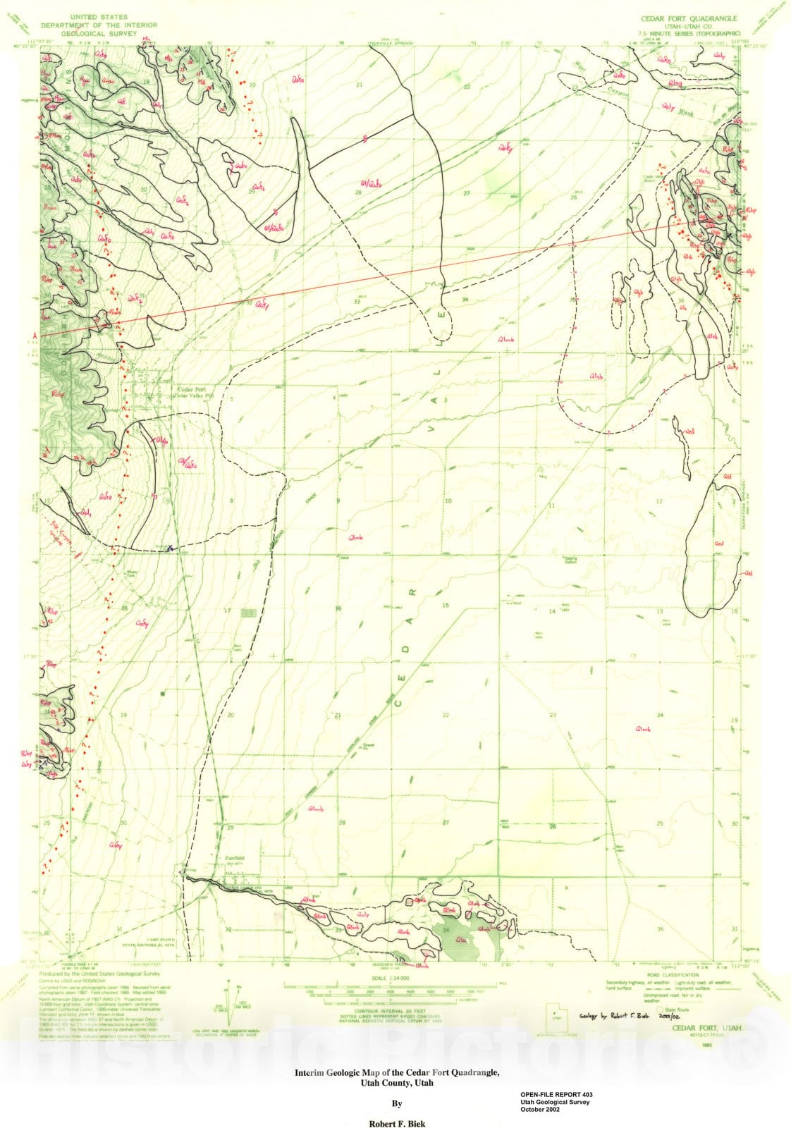 Map : Interim geologic map of the Cedar Fort quadrangle, Utah County, Utah, 2002 Cartography Wall Art :