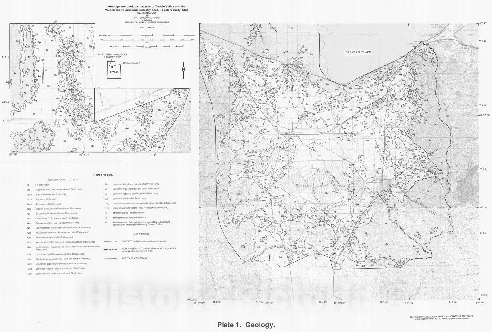 Map : Geology and geologic hazards of Tooele Valley and the West Desert hazardous industry area, Tooele County, Utah [Tooele Valley area], 1999 Cartography Wall Art :