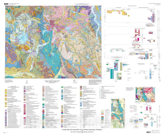 Map : Geologic map of the Mount Baker 30- by 60-minute quadrangle, Washington, 2003 Cartography Wall Art :