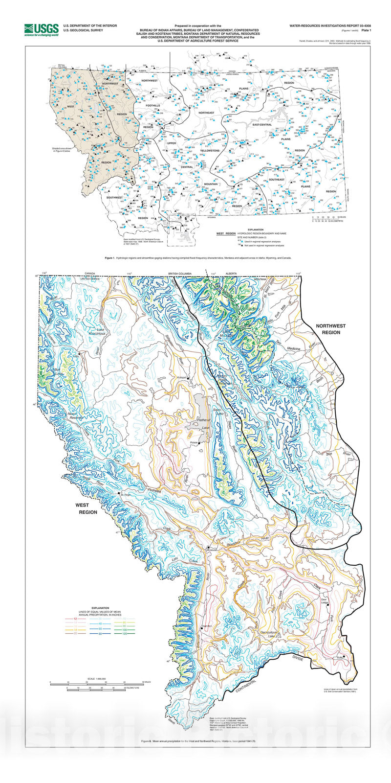 Map : Methods for estimating flood frequency in Montana based on data through water year 1998, 2004 Cartography Wall Art :