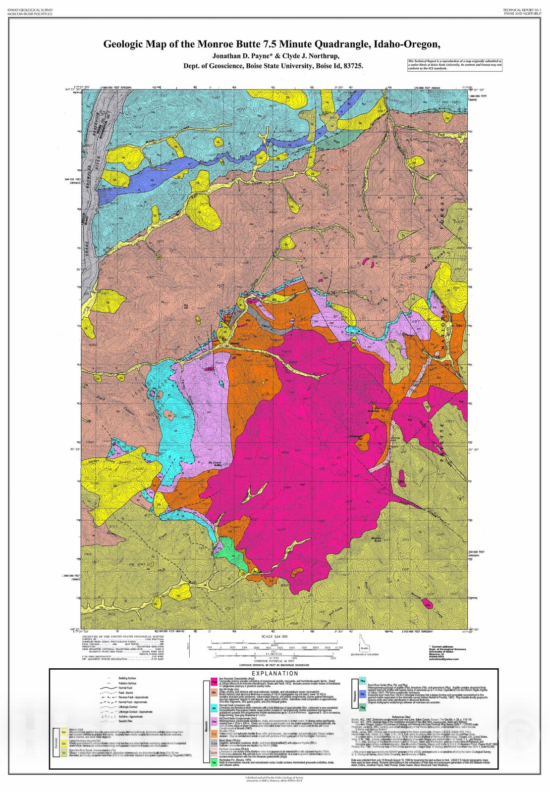 Map : Geologic Map of the Monroe Butte 7.5-Minute Quadrangle, Washington County, Idaho, and Baker County, Oregon, 2003 Cartography Wall Art :
