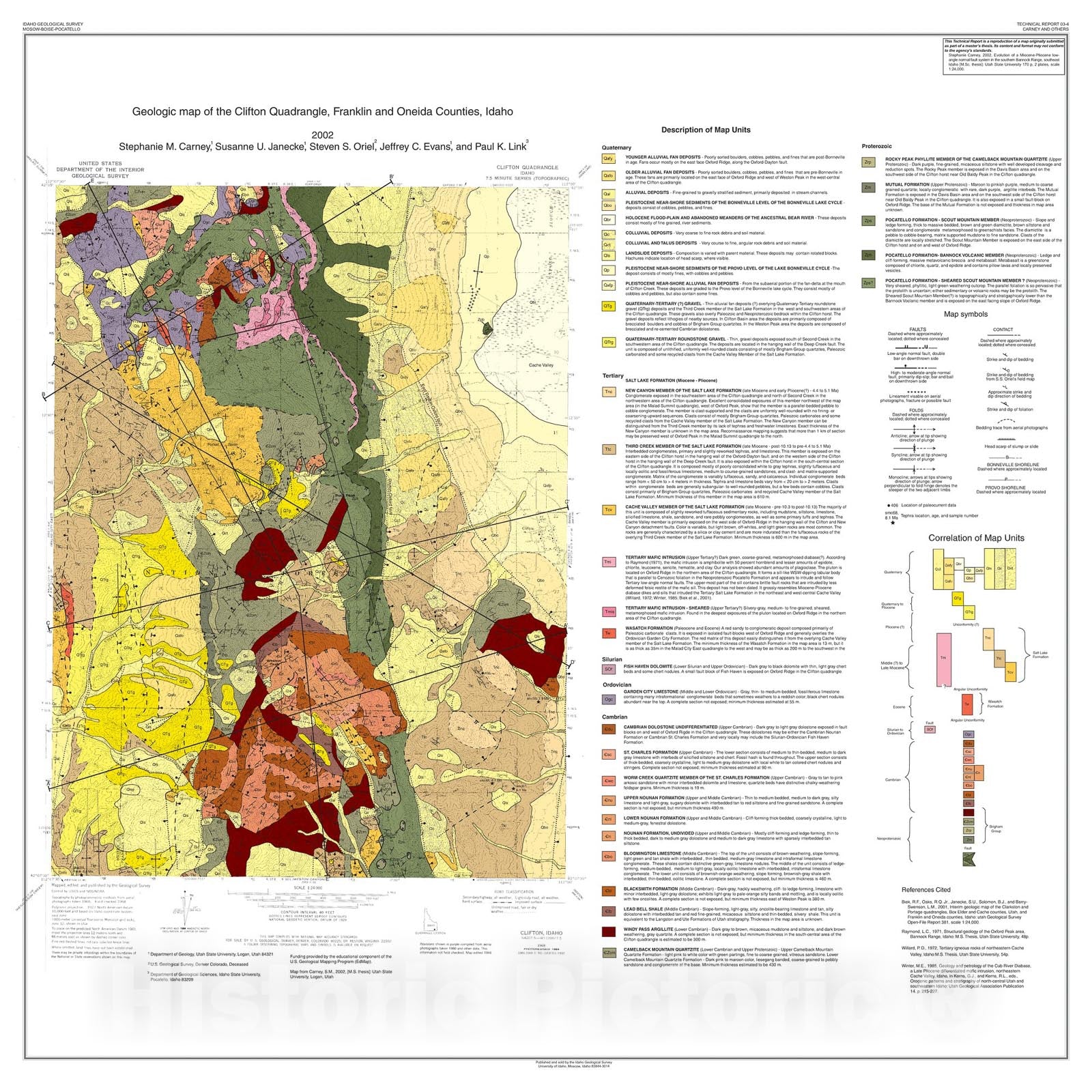Map : Geologic Map of the Clifton Quadrangle, Franklin and Oneida Counties, Idaho, 2003 Cartography Wall Art :