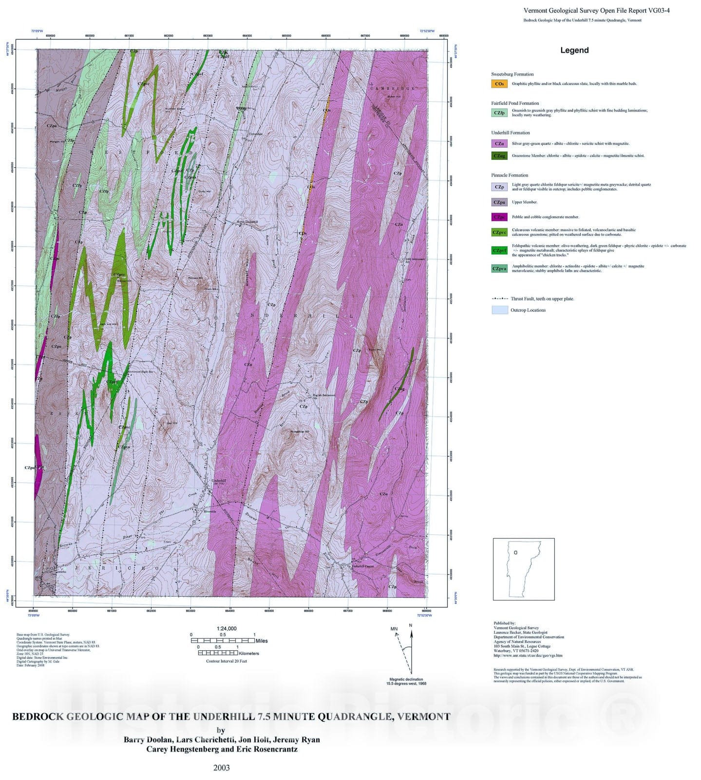Map : Bedrock geologic map of the Underhill 7.5 minute quadrangle, Vermont, 2003 Cartography Wall Art :