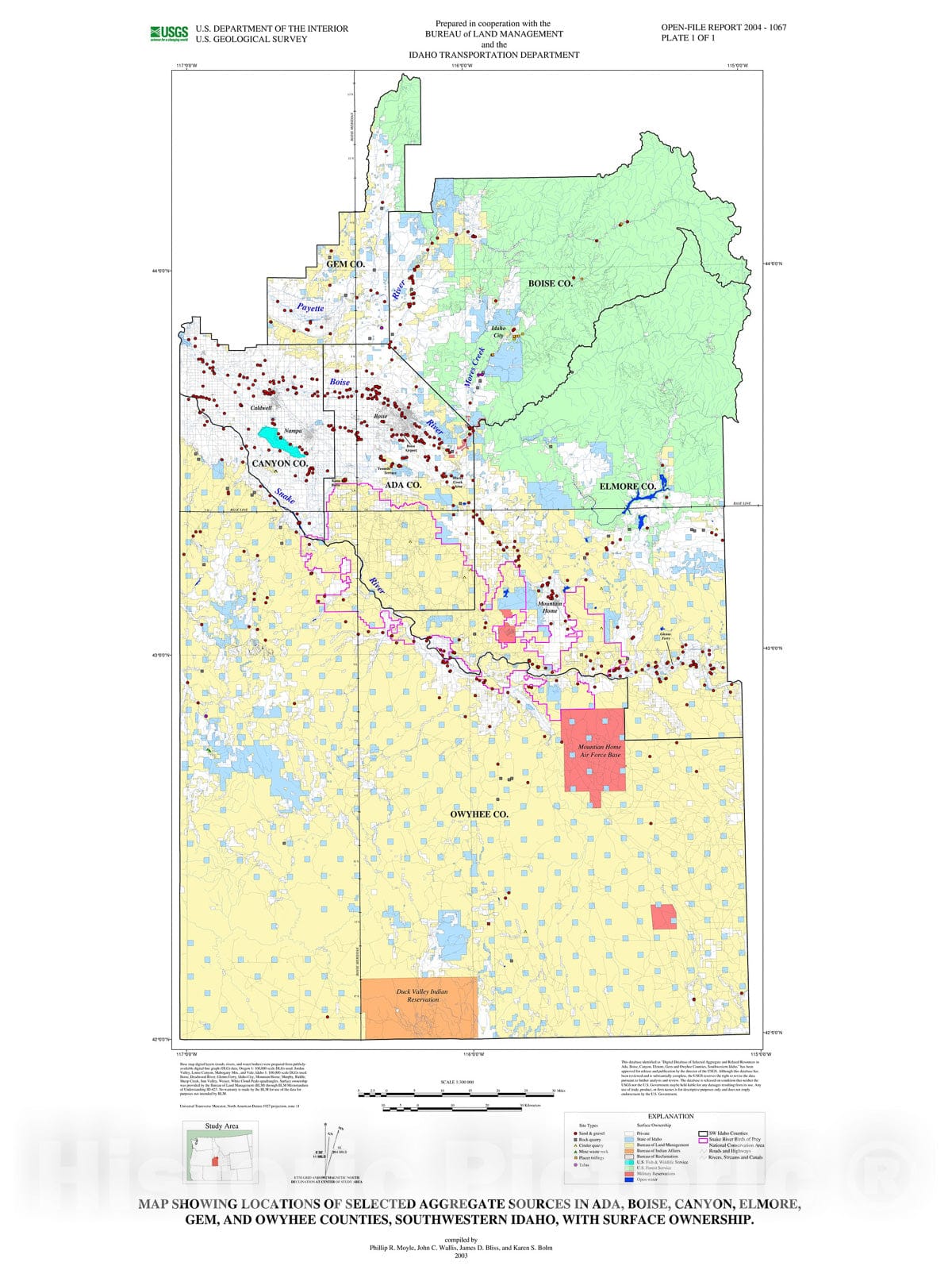 Map : Digital database of selected aggregate and related resources in Ada, Boise, Canyon, Elmore, Gem, and Owyhee Counties, southwestern Idaho, 2004 Cartography Wall Art :