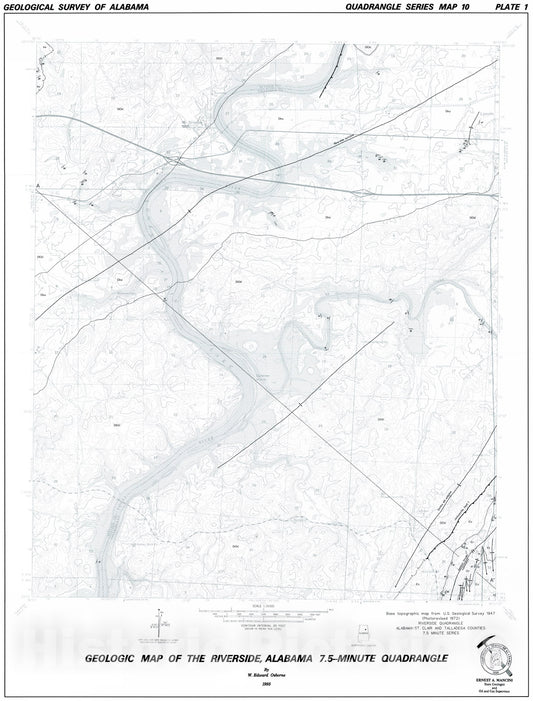 Map : Geology of the Riverside quadrangle, St. Clair and Talladega Counties, Alabama, 1993 Cartography Wall Art :