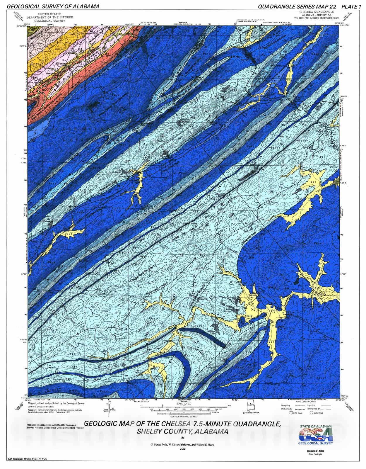 Map : Geology of the Chelsea 7.5-minute quadrangle, Shelby County, Alabama, 2002 Cartography Wall Art :