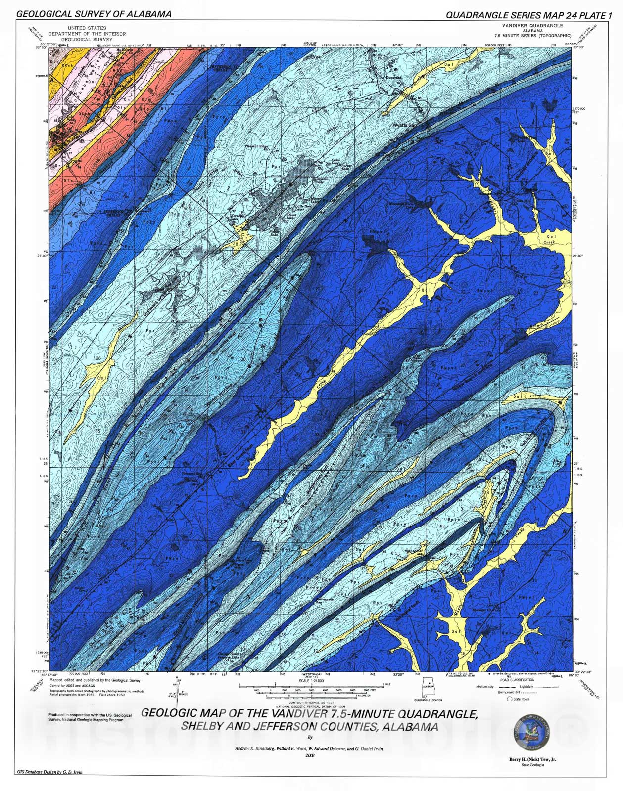 Map : Geology of the Vandiver 7.5-minute quadrangle, Shelby and Jefferson Counties, Alabama, 2003 Cartography Wall Art :