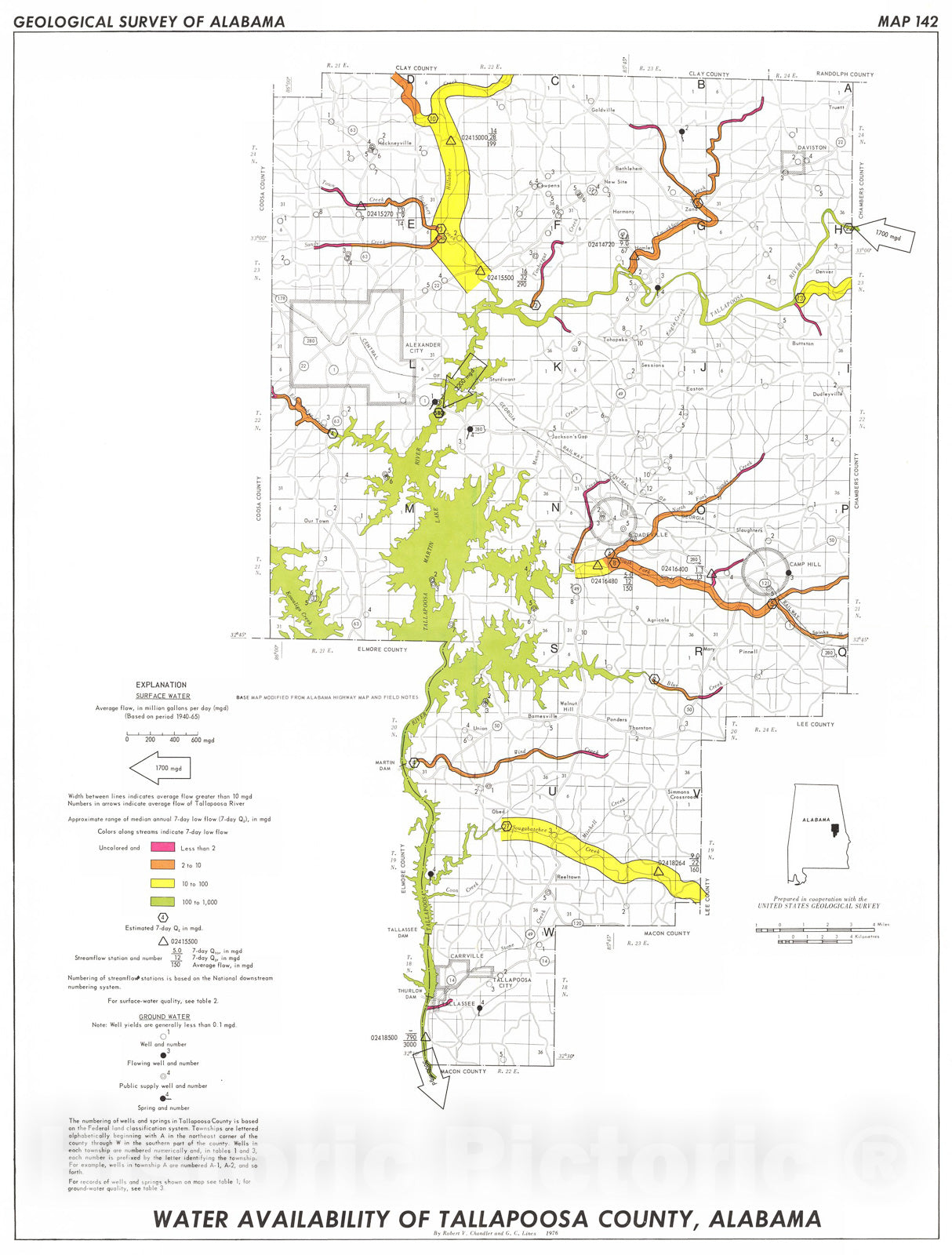 Map : Water availability, Tallapoosa County, Alabama, 1978 Cartography Wall Art :