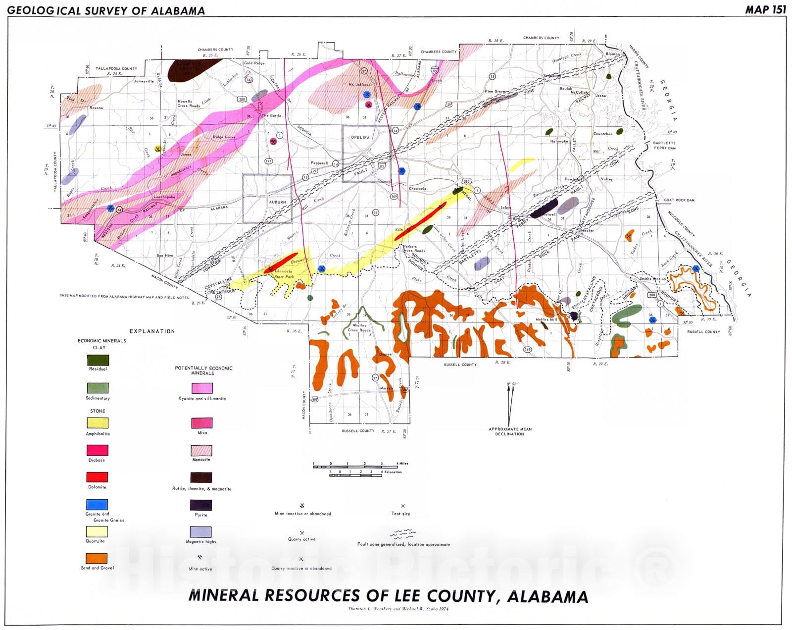 Map : Mineral resources of Lee County, Alabama, 1974 Cartography Wall Art :