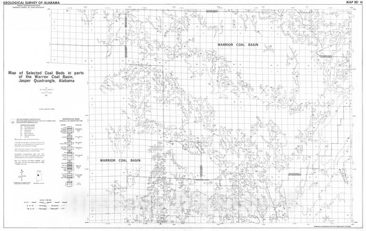 Map : Map of selected coal beds in parts of the Warrior coal basin, Jasper Quadrangle, Alabama, 1981 Cartography Wall Art :