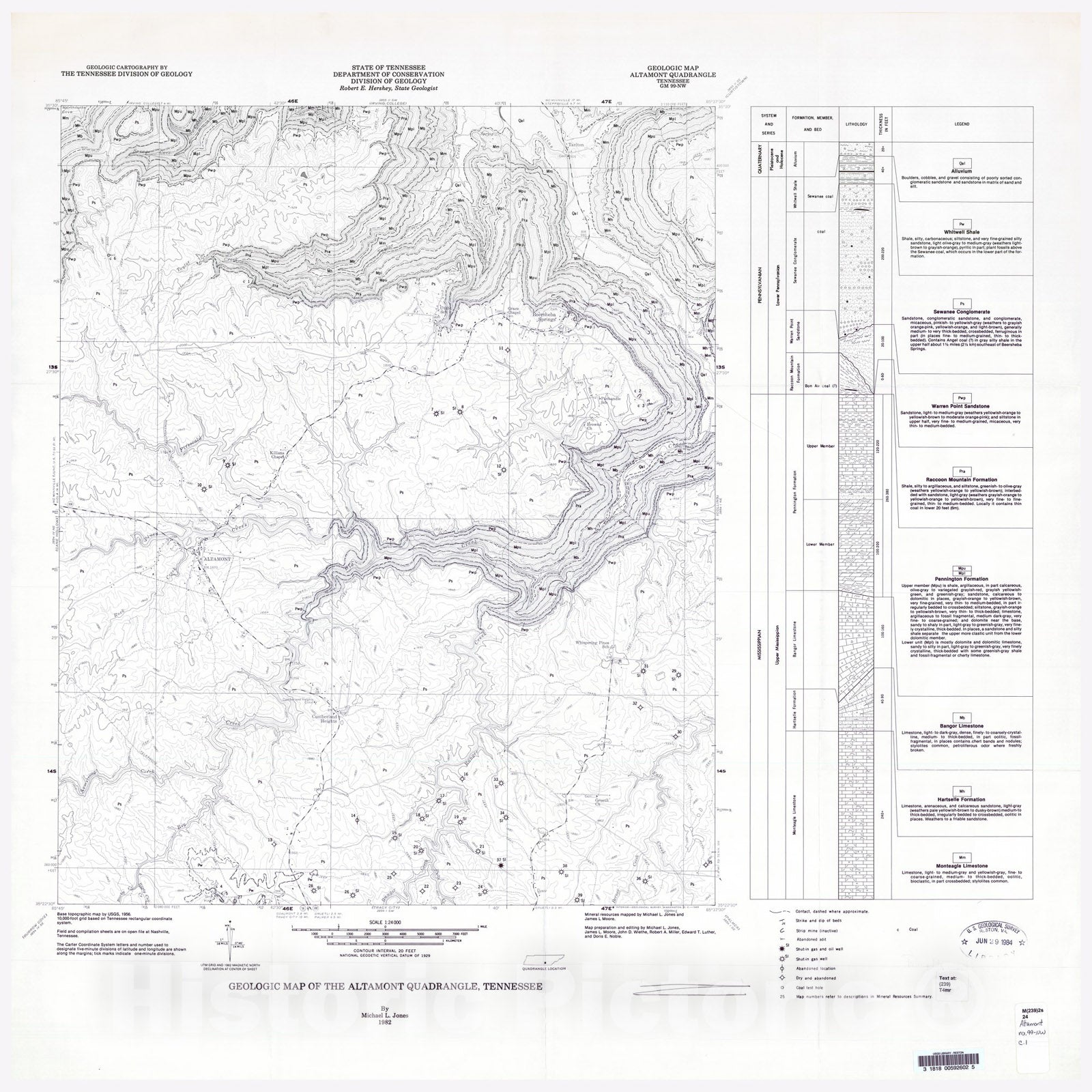 Map : Geologic Map and Mineral Resources Summary of the Altamont Quadrangle, 1982 Cartography Wall Art :