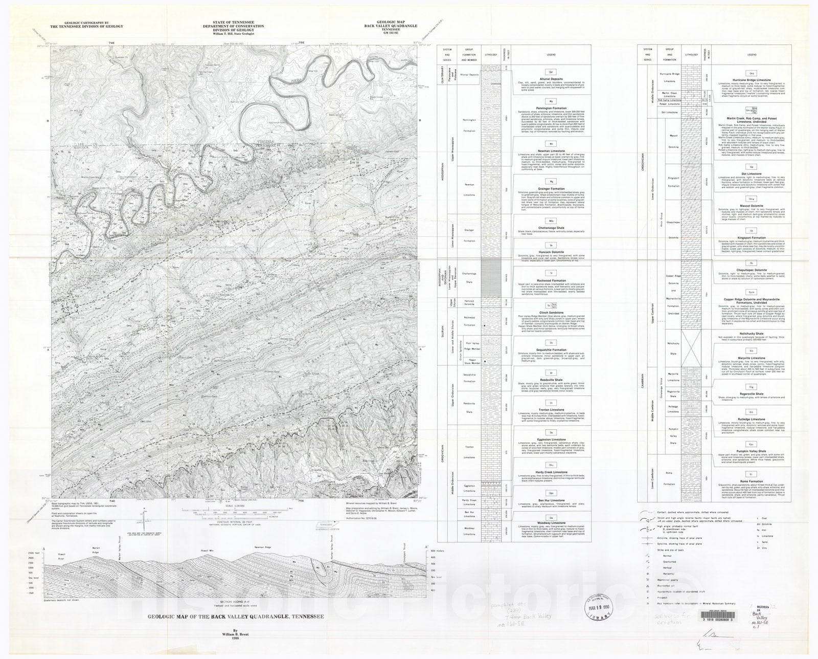 Map : Geologic Map and Mineral Resources Summary of the Back Valley Quadrangle, 1988 Cartography Wall Art :