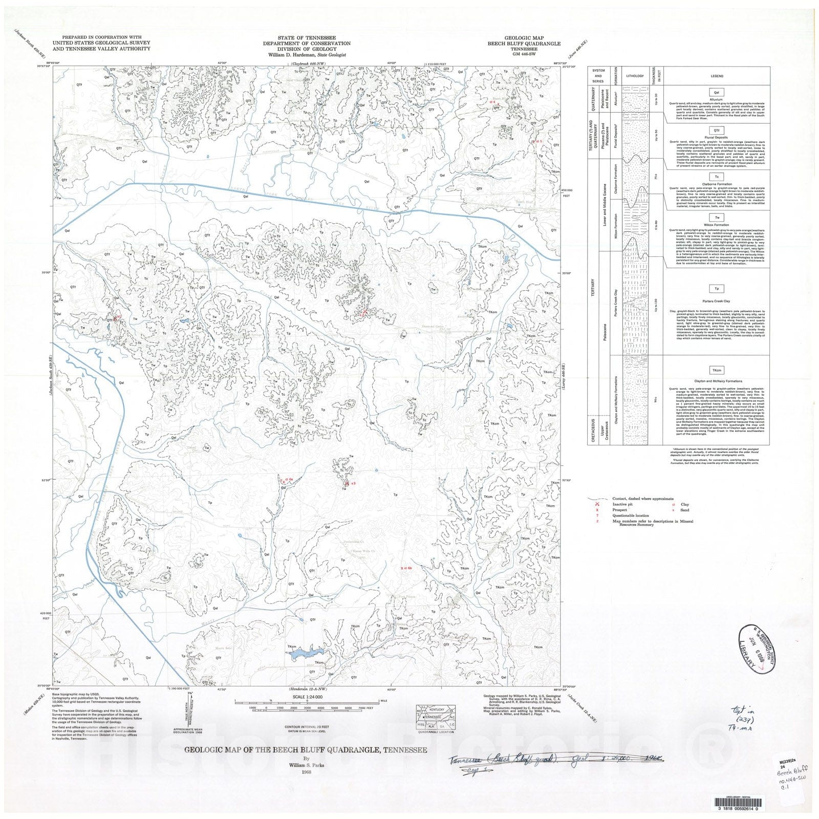 Map : Geologic Map and Mineral Resources Summary of the Beech Bluff Quadrangle, 1968 Cartography Wall Art :