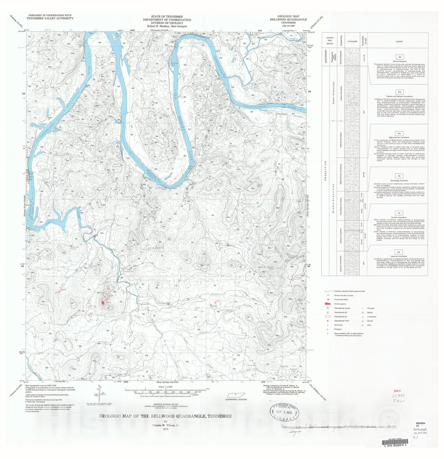 Map : Geologic Map and Mineral Resources Summary of the Bellwood Quadrangle, 1975 Cartography Wall Art :