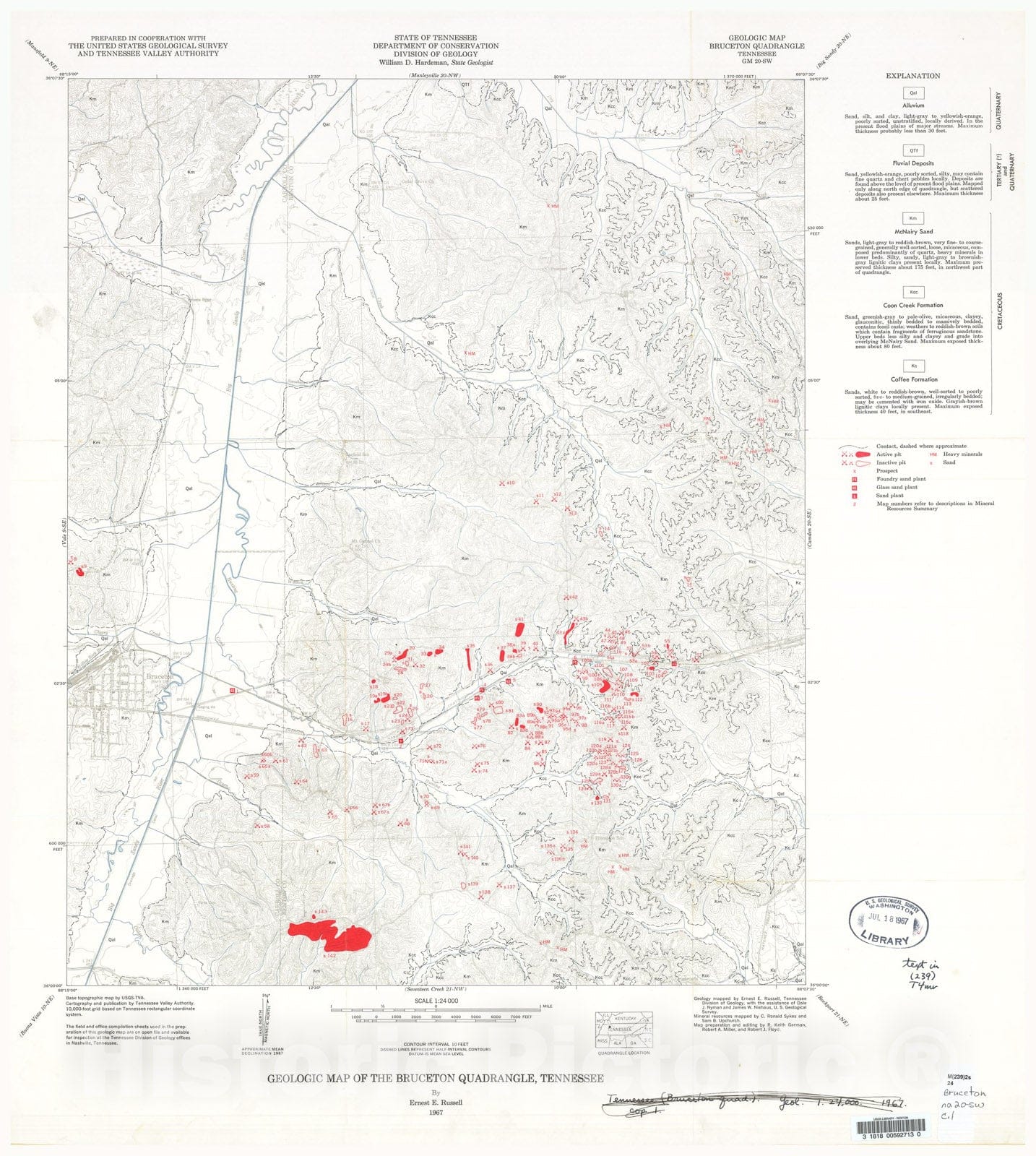 Map : Geologic Map and Mineral Resources Summary of the Bruceton Quadrangle, 1967 Cartography Wall Art :