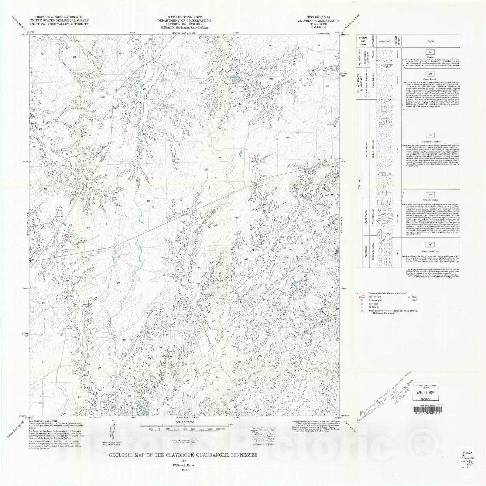 Map : Geologic Map and Mineral Resources Summary of the Claybrook Quadrangle, 1968 Cartography Wall Art :