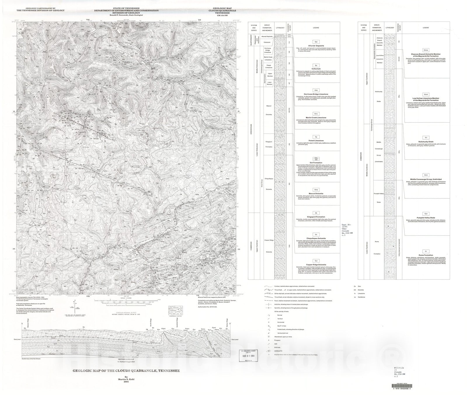 Map : Geologic Map and Mineral Resources Summary of the Clouds Quadrangle, 2001 Cartography Wall Art :