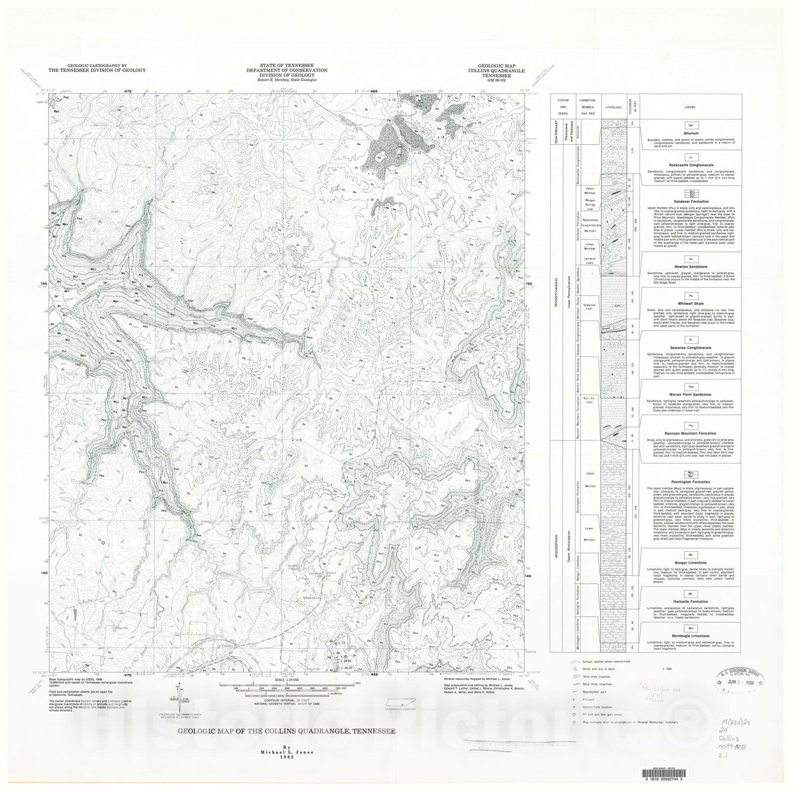Map : Geologic Map and Mineral Resources Summary of the Collins Quadrangle, 1982 Cartography Wall Art :