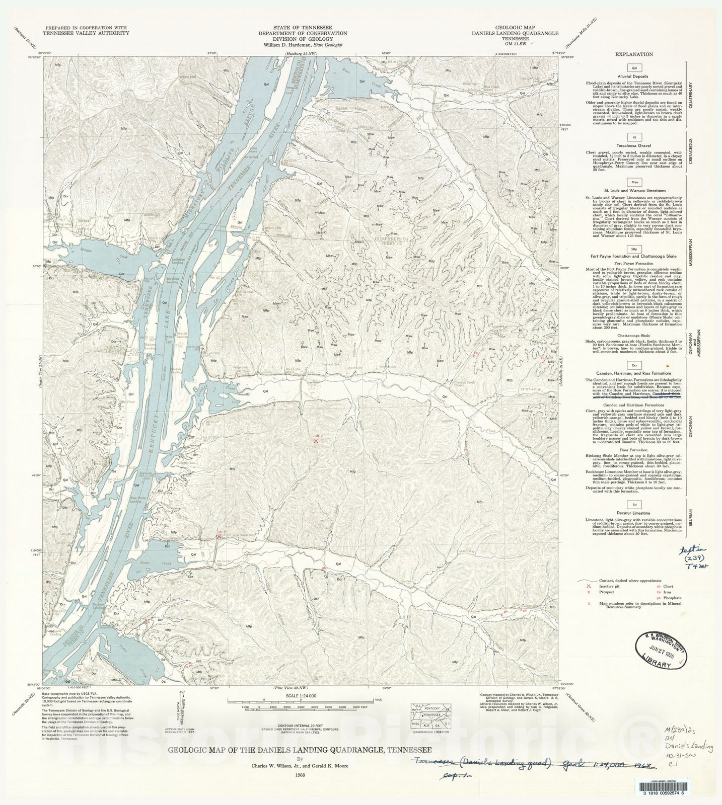 Map : Geologic Map and Mineral Resources Summary of the Daniels Landing Quadrangle, 1968 Cartography Wall Art :