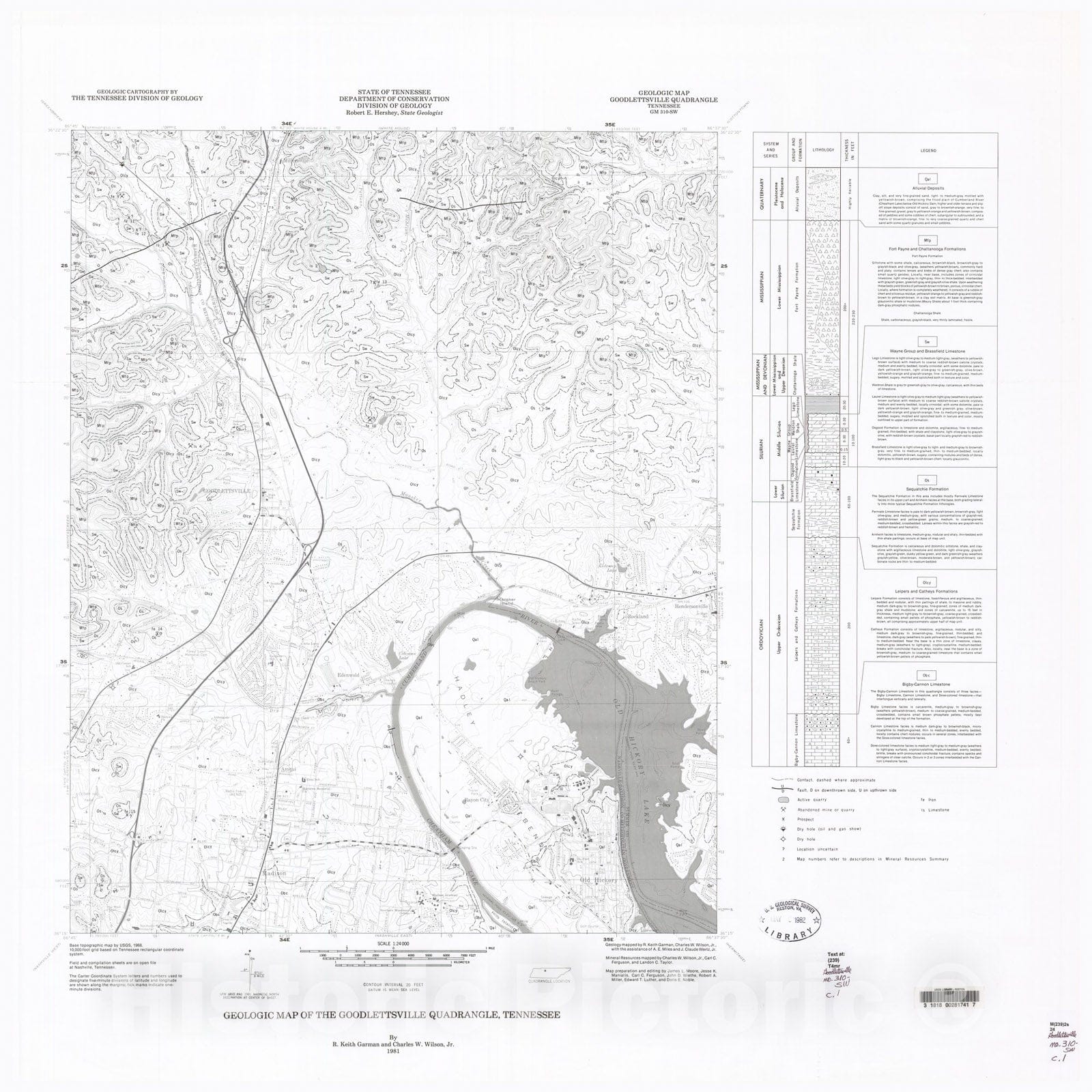 Map : Geologic Map and Mineral Resources Summary of the Goodlettsville Quadrangle, 1981 Cartography Wall Art :