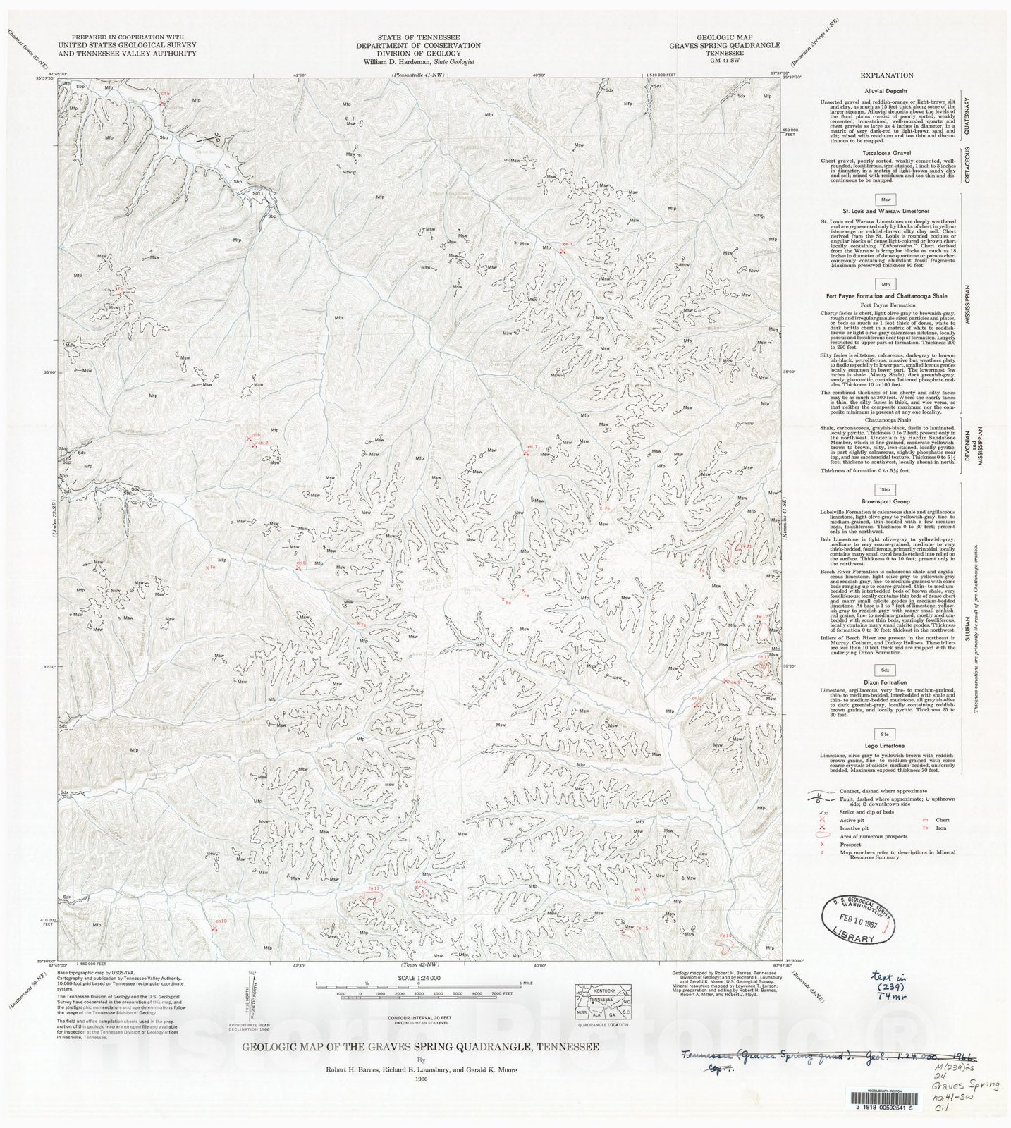 Map : Geologic Map and Mineral Resources Summary of the Graves Spring Quadrangle, 1966 Cartography Wall Art :