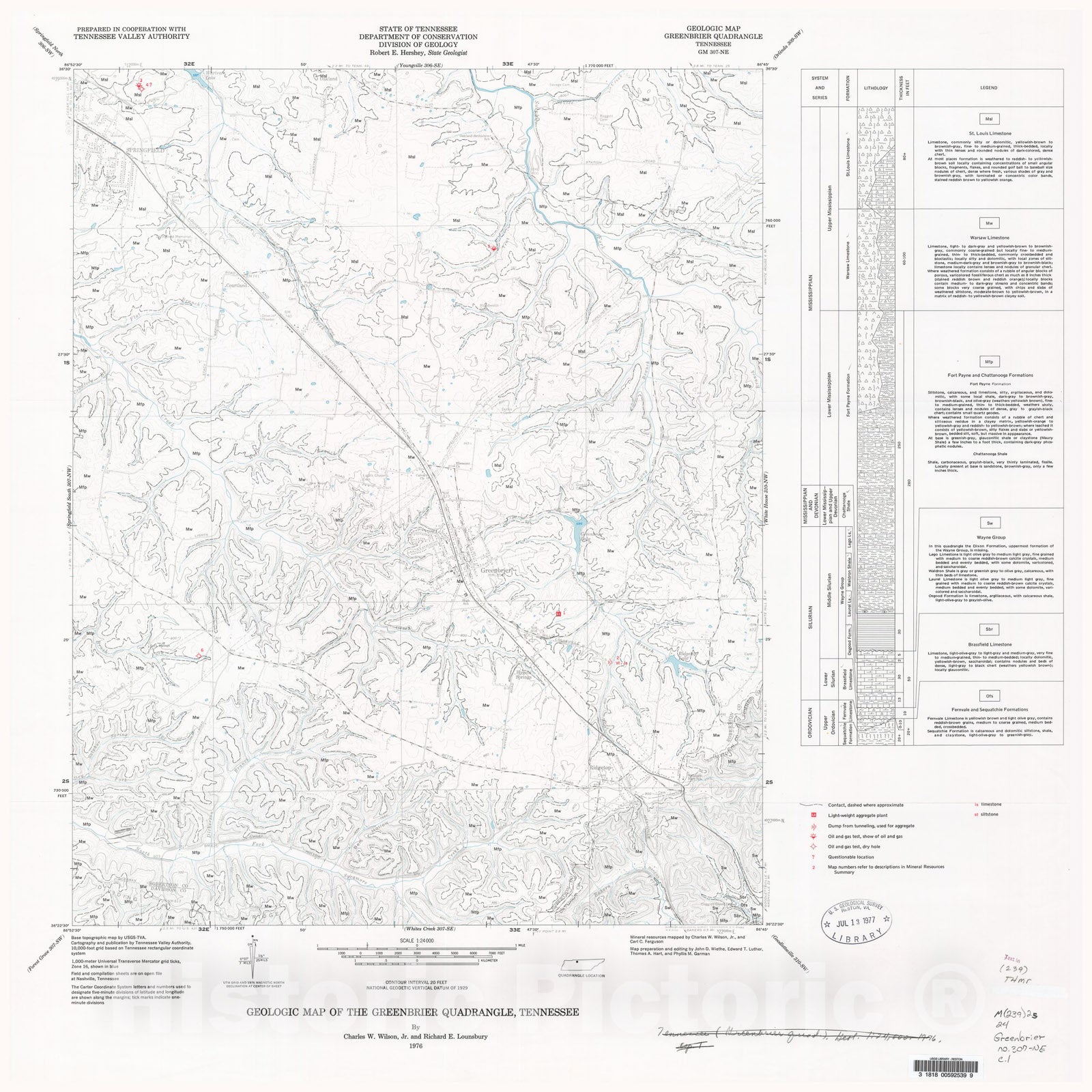 Map : Geologic Map and Mineral Resources Summary of the Greenbrier Quadrangle, 1976 Cartography Wall Art :