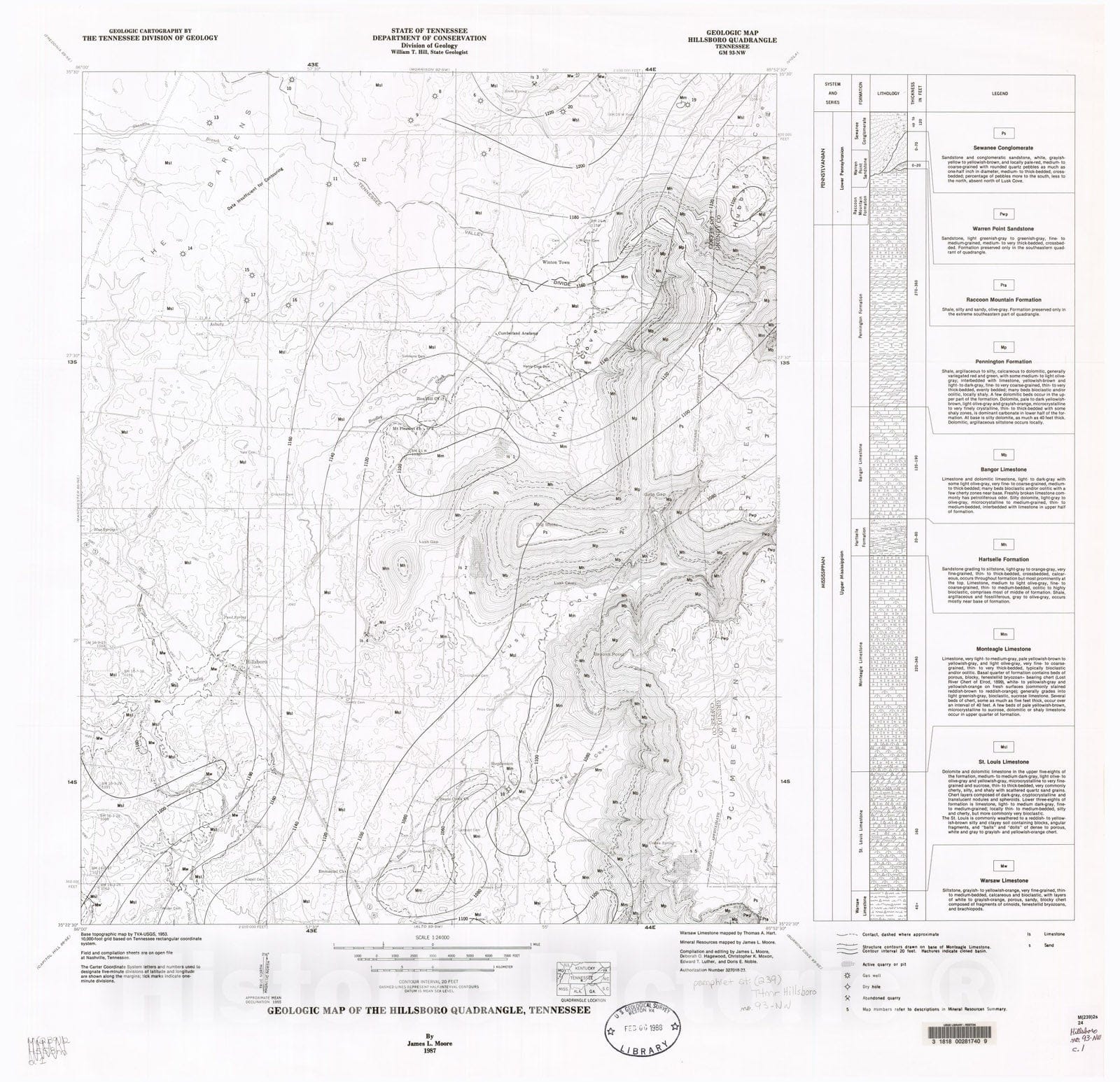 Map : Geologic Map and Mineral Resources Summary of the Hillsboro Quadrangle, 1987 Cartography Wall Art :