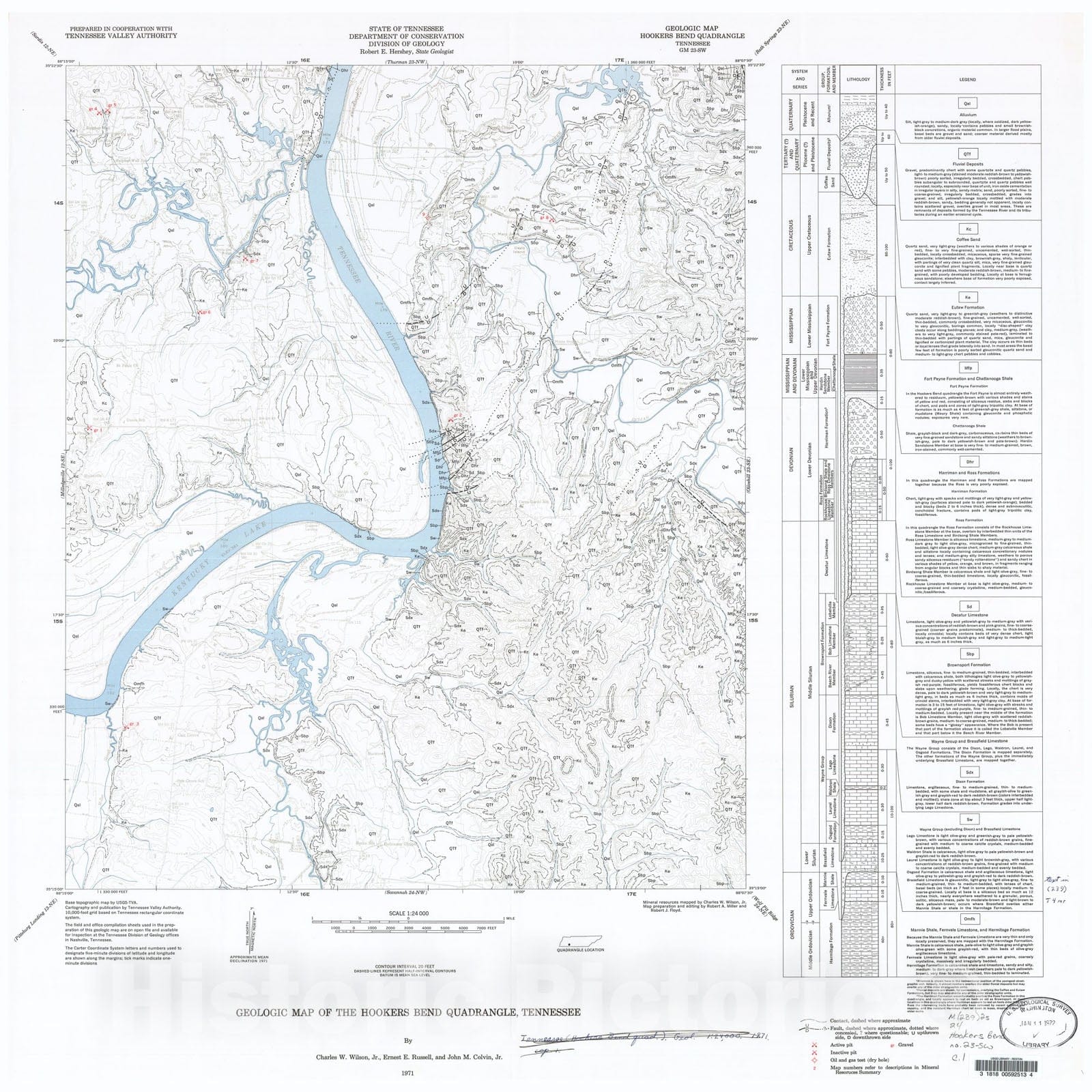 Map : Geologic Map and Mineral Resources Summary of the Hookers Bend Quadrangle, 1971 Cartography Wall Art :